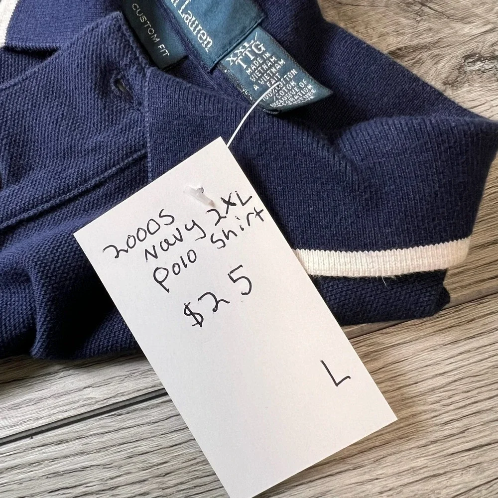 Polo Ralph Lauren Polo Shirt Mens XXL Navy Blue Colorblock Stripe Custom Fit